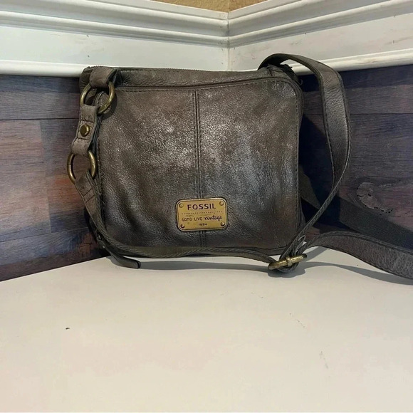 Fossil Long Live Vintage Leather Bag Distressed Grey - Picture 1 of 10